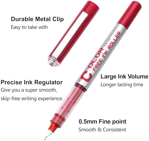 EYEYE Needle Rollerball Pens 0.5mm, 12 Assorted Colors Extra Fine Point Pen Quick Dry, Liquid Ink Pens Fine Point Smooth Writing Pen for Journaling, Note Taking, Office, Doodling & Gifts