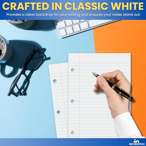 1InTheOffice College Ruled Filler Paper 5.5 x 8.5, 3 Hole Punch Filler Paper, Loose Leaf Paper, White, 200 Sheet/Pack (Pack of 3)