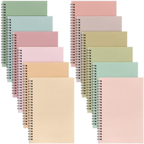 Fuutreo 12 Pcs Spiral Notebook for Work A5 8.3 x 5.7 Inch College Ruled Spiral Journal Notebook Kraft Cover Ruled Paper, 12 Color, 60 Sheets, 120 Pages for Office School(Bible Color, Classic)