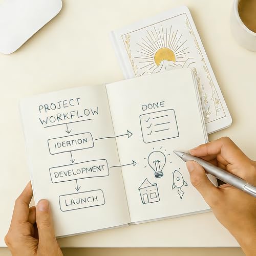 Dot Grid Journal with 160GSM Thick Paper, 192 Pages, A5 Dotted Notebook for Work, School, Travel | 180° Lay Flat, Foil Stamped Cover, Elastic Band, 2 Bookmarks & Inner Pocket (White)