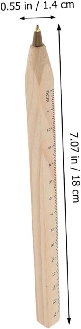 20pcs Natural Biodegradable Wood Ballpoint Pens with Printed Ruler, Black Ink Carpenter Marker Pens for Office, Drafting, and Engineering Use