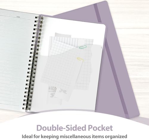 A5 Lined Spiral Journal Notebook, 146 Pages Hardcover Notebook with 100 GSM Thick Paper, Inner Pocket & Elastic Closure, 5.7" x 7.9", Notebooks for Work, School, College, Office, Journaling & Note Taking