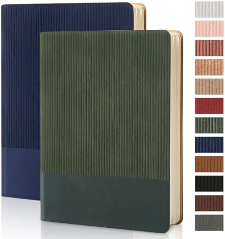 TSFPapier Lined Journal Notebook for Work College Ruled Note Book 5.79"x8.27" A5 PU Leather Daily Journaling 216 Pages for Women Men Writing Home School Supplies Business (Darkgreen/Darkblue)