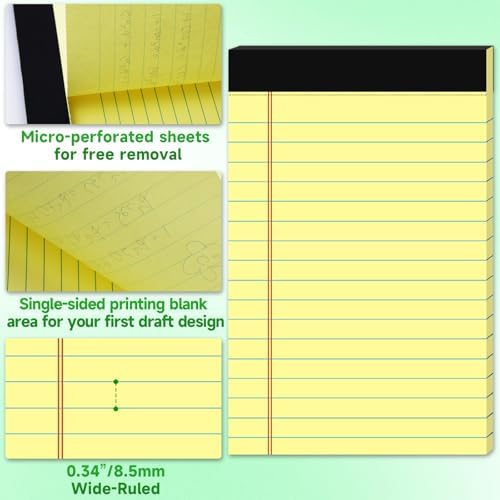 48 Pack Legal Pads Bulk,5 x 8 Inch Yellow Notepad, Note Pads College Ruled Perforated Memo Pad for Work Study Daily Note Taking List, Lined Writing Pads Memo Refills Notepads for Office Home School