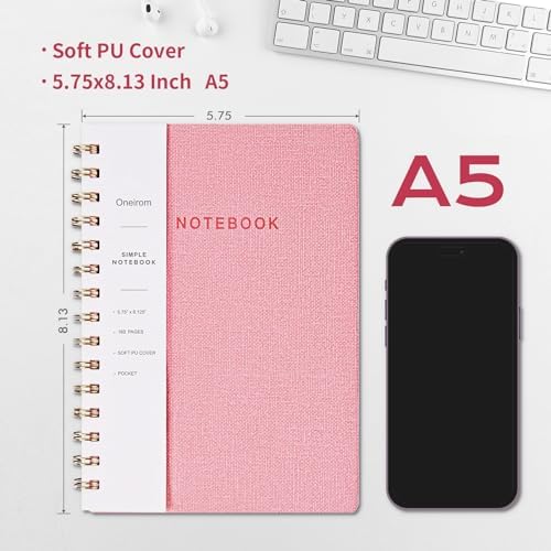 Spiral Notebook-5.75" x 8.125" College Ruled Journal with Inner Pockets and 160 Pages,PU Leather Cover Business Journal, Twin-Wire Binding Notebook Perfect for Office & Home School Supplies 3 pack Pink/NavyBlue/Black