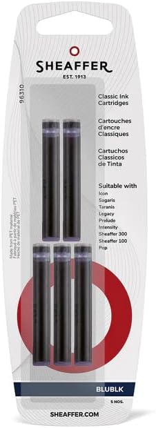 Sheaffer Skrip Fountain Pen Classic Ink Cartridges - Blue/Black Color (Pack of 5 per Card)
