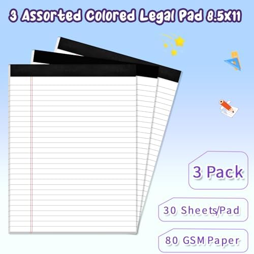 3 Pack Legal Pads 8.5 X11, Wide Ruled Notepads, White Note Pads 8.5x11
