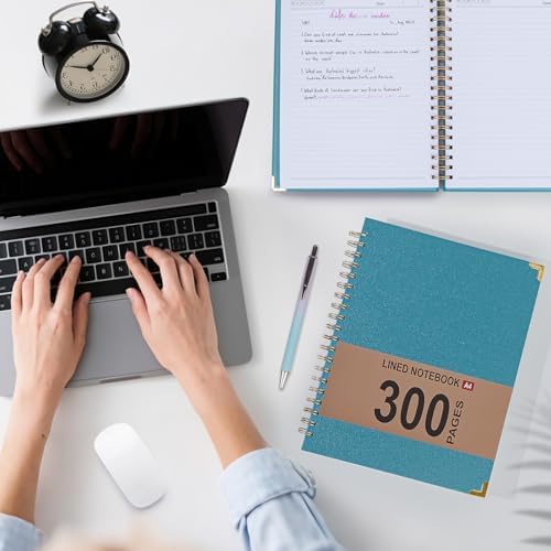 Hardcover Leather Spiral Notebook 8.5" x 11" with Removable Dividers, 300 Pages 5 Subject College Ruled Notebook for Work with Tabs, A4 Spiral Journal for Women Men, School Students Note Taking, Teal