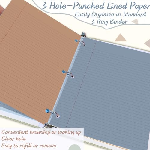 gisgfim 200 Sheets Loose Leaf Binder Paper, 8" x 10.5" Colored College Ruled Paper, 3 Hole Punched Lined Refill Inserts Thicken for 3-Ring Binders Notebooks Planner Writing School Office (Boho)