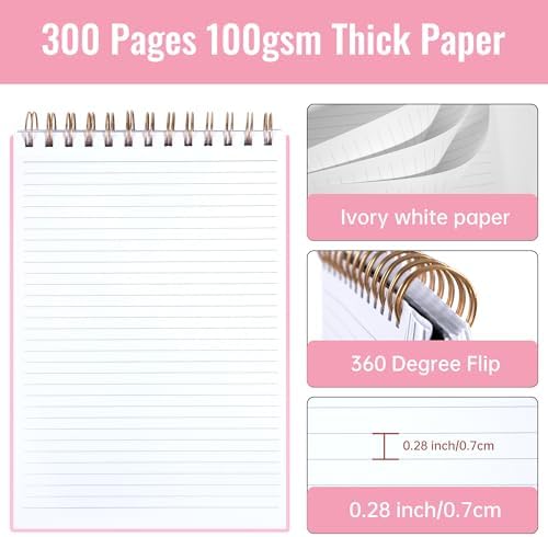 Yoment B5 Top Spiral Notebook,Steno Pads College Ruled Notebook,300 Pages