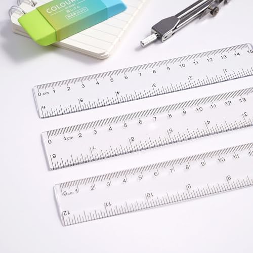 Clear Plastic Ruler, 12 Pcs 12 Inch Double Scale in Centimeters and Inches for Study and Work (12)
