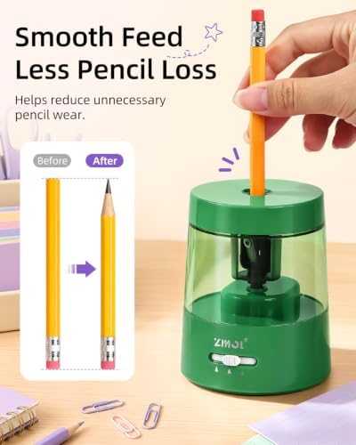 ZMOL Electric Pencil Sharpener, USB or 2 AA Powered, 6-8mm, Green