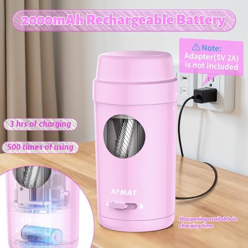 AFMAT Electric Pencil Sharpener, Auto in & Out, Fully Automatic Pencil Sharpener for Colored Pencils, Rechargeable Hands-Free Sharpeners for φ7-8mm Pencils, Good for Classroom/Home PSX8(Light Purple)