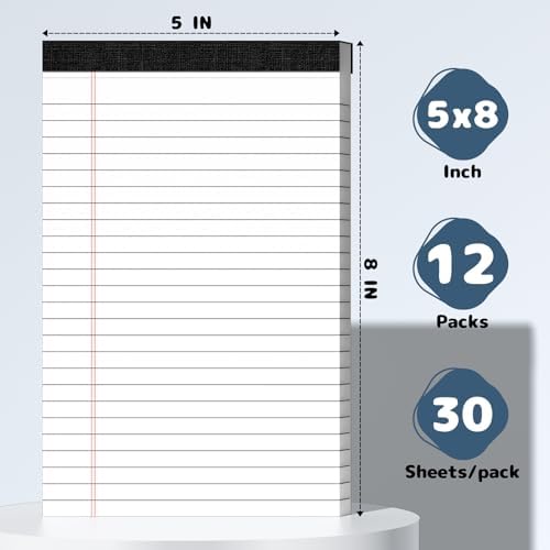12pcs Legal Pads 5x8 White Note Pads Small Notepads College Ruled