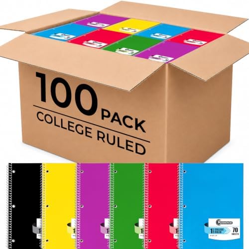 Rosmonde 100 Pack, 1 Subject Spiral Notebook College Ruled Bulk, 70 Sheets