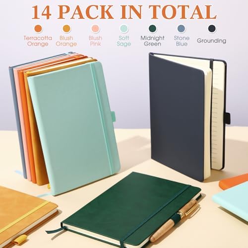 Laumoi 14 Pack Hardcover Lined Journal Notebooks Bulk,Earth Tone,A5