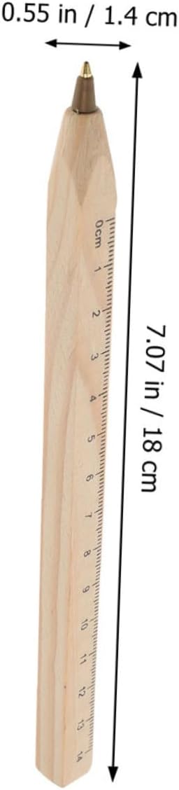 BETOOKY 6pcs Black Wood Ballpoint Pens with Ruler Printing, Natural Biodegradable Wooden Signature Pens for Carpenter Woodwork and Office Use