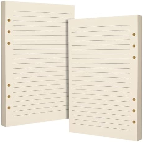Beige A5 6-Hole Lined Loose Leaf Refill Paper-Fits A5 6-Ring Binder, 100GSM Thick No Bleed-through Sheets, Double Sided Writing for Fountain Pen & Gel Pen(2 Pack)