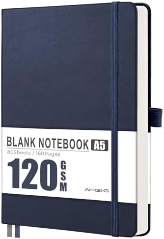 AHGXG Blank Journal Notebook, 160 Pages, A5 Medium Size (5.7'' x 8.3'')