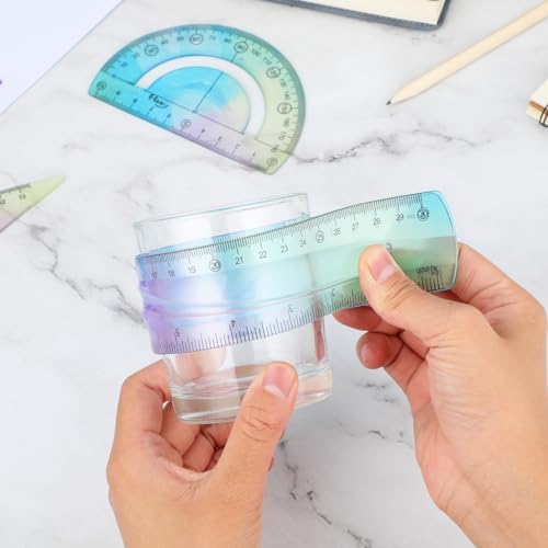 1 Set Flexible Ruler Math Set - Includes Protractor, Triangle Rulers, 12 Inch Straight Ruler, Drafting Geometry Measuring Tool for School, Office, Home Supplies (Gradient Style, Blue)