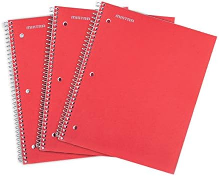 Mintra Office Durable Spiral Notebooks, 1 Subject, (Red, College Ruled 3 Pack), 100 Sheets, Poly Pocket, Moisture Resistant Cover, School, Office, Business, Professional