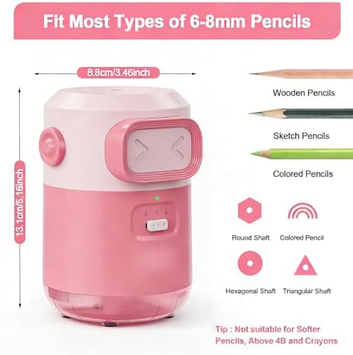 Electric Pencil Sharpener for Classroom Home, Automatic Colored Pencil Sharpener for Kids, Auto Stop for 6-8mm No.2/Colored Pencils, Cute Pencil Sharpener Battery Powered, School Supplies