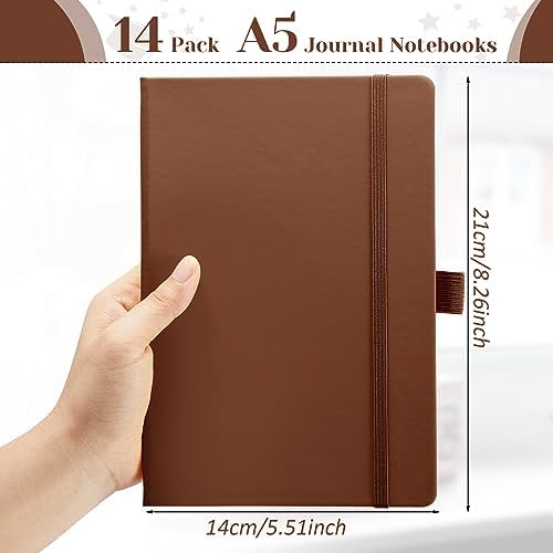 Laumoi 14 Pack Hardcover Lined Journal Notebooks Bulk,Brown,A5