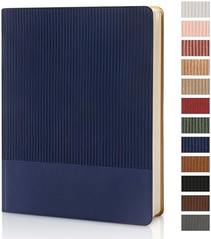 Lined Journal Notebook for Work College Ruled Note Book 7.2"x9.6" B5 PU Leather Daily Journaling 160 Pages for Women Men Writing Home School Supplies Business (Dark Blue)