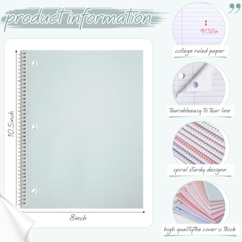 Teling 8 Pcs 1 Subject Spiral Notebook for Work College Ruled 8 x 10 1/2 Inch Spiral Journal Notebook 3 Hole Punched Paper Tear Line 70 Sheets Office School Study Supplies (Subtle Color)