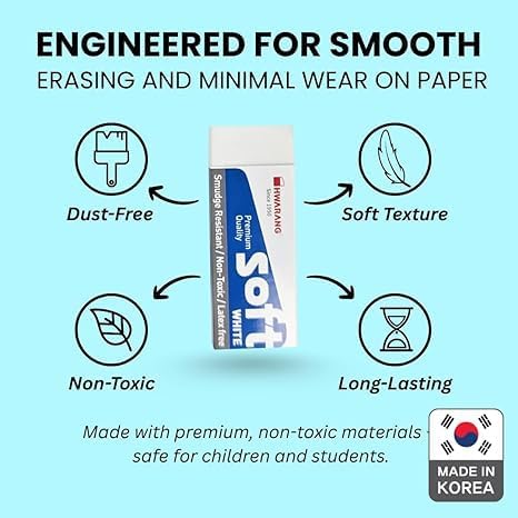 Hwarang Original Korean Art Eraser Set – Soft, Clean Erasing, Professional & School Supplies, Quality Proven, Dust-Free, Smudge-Proof, Eco Friendly - 12 Erasers in a Set