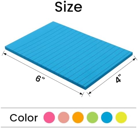6 Pack 4x6 Lined Sticky Notes, 270 Sheets Super Sticky Memo Pads with Lines