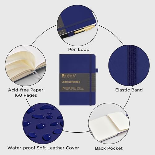 &And Per Se Lined Journal and Pen Set, A5 Leather Hardcover Notebook with Pen & Stationary Set, 160 Pages 100GSM Thick Ruled Paper Journal for Business Work Writing (Royal Blue)