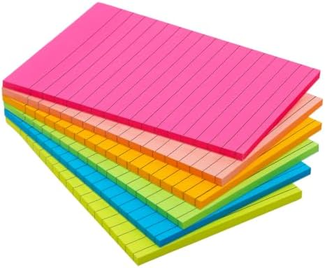 6 Pack 4x6 Lined Sticky Notes, 270 Sheets Super Sticky Memo Pads with Lines