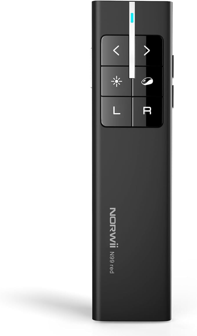 Norwii N99 Air Mouse Presentation Clicker with Pointer, Rechargeable Clicker for PowerPoint presentations, PowerPoint Clicker, Presentation Remote, Wireless Presenter, Handle Mouse - Black