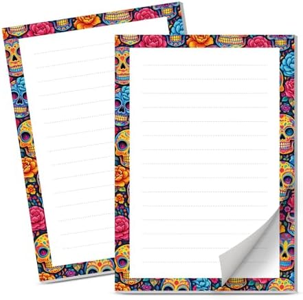 Lined Sticky Notes 4x6 in, 2 Pack Large Cute Notepads with Lines Self-Stick Note Pad, Funny Memo Pads Strong Adhesive for Office, Home Colorful Funny Skulls
