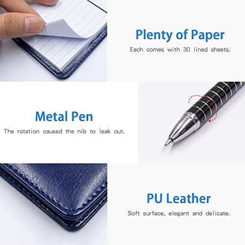 7 Pcs Small Pocket Notepad Holder Set with Pen, Mini Portable Leather Pocket Notebook for offices, schools, restaurants (Blue)