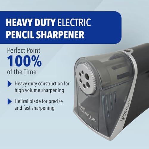 Westcott iPoint Evolution Axis Heavy Duty Electric Pencil Sharpener for Classroom, Black and Silver
