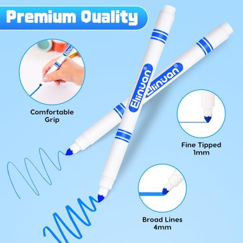 Ellinjan 240 Count Washable Markers Bulk, 12 Assorted Colors, Fine Line Colored Marker with Conical Tip, Washable Markers for Kids, Bulk Marker for Classroom, School Art Supplies for Students Teachers