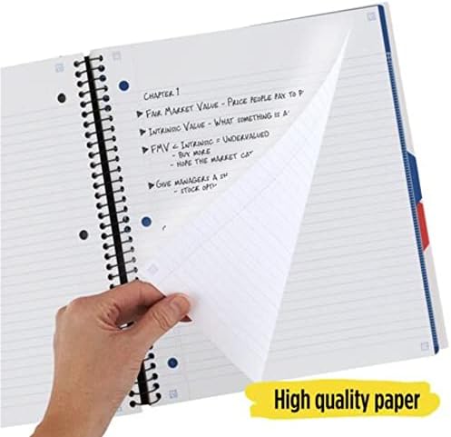 Five Star Advance Spiral Notebook, 3 Subject, College Ruled Paper, 150 Sheets, 11" x 8-1/2", Color Selected For You (06324)