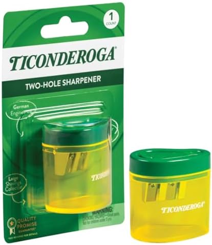 Ticonderoga Two-Hole Manual Pencil Sharpener, Yellow/Green, 6 Count