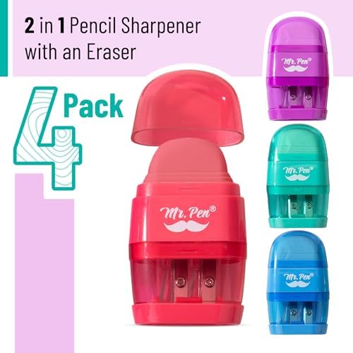 Mr. Pen- Pencil Sharpener & Eraser, 4 Pack