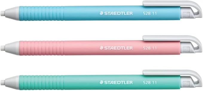 STAEDTLER Vinyl Eraser Holder 6-Pack (6 Sets of 3 pcs): 3 Units Retractable Erasers for Pencils, Soft Vinyl, Latex-Free, Clean Edges, No Smudges, Pastel Colors, 18 Count