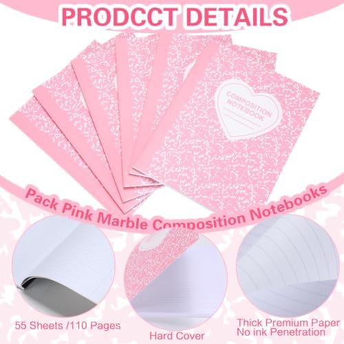 Tenceur 6 Pcs Composition Notebooks College Ruled Pink Marble