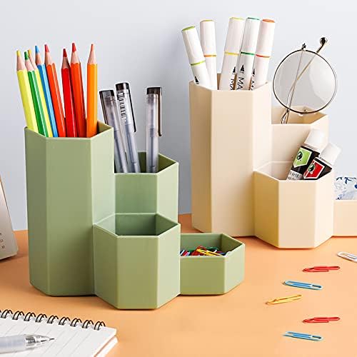 Pencil Organizer Pen Holder for Desk Pens Cup Small Desk Organizer Cute Pen Holder for Office,School and Home (Green, L-Shape)