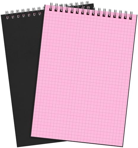 Engrowtic 2 Pack Graph Paper Spiral Notebook A5,Black(internal Pink)