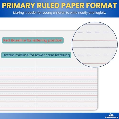 1InTheOffice Primary Composition Notebook, 7 1/2" x 9 3/4", Unruled/Primary Ruled, 100 Sheets (6 Pack)