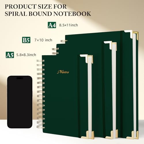Spiral Notebook Journal, 328 Pages Linen Hardcover College Ruled Notebook, Lined Thick Journals for Women Men, A4 Thick Spiral Journal for Writing, 100GSM Paper, Cute Notebooks for Work School