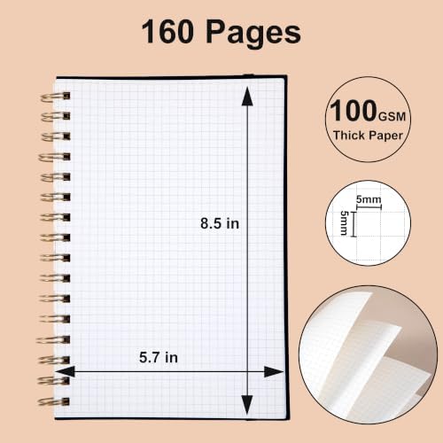 Yoment Graph Paper Spiral Notebook, 3 Pack, 160 Pages per Pack