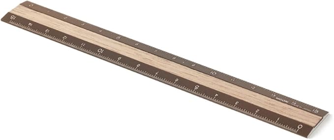 DESIGNPHIL 42280006 Midori Ruler, Aluminum, Wood, 5.9 inches (15 cm), Brown x Brown