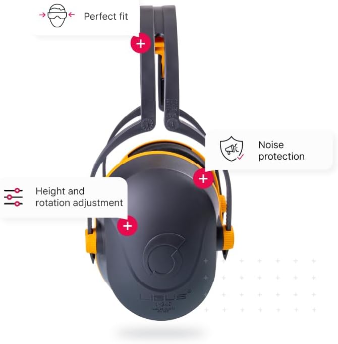 LIBUS L340 Hearing Protection, Noise Reduction Earmuffs, NRR 26db, Shooting, Construction, Comfortable Adjustable Headband, Washable Earmuff, Great Fit For Adults
